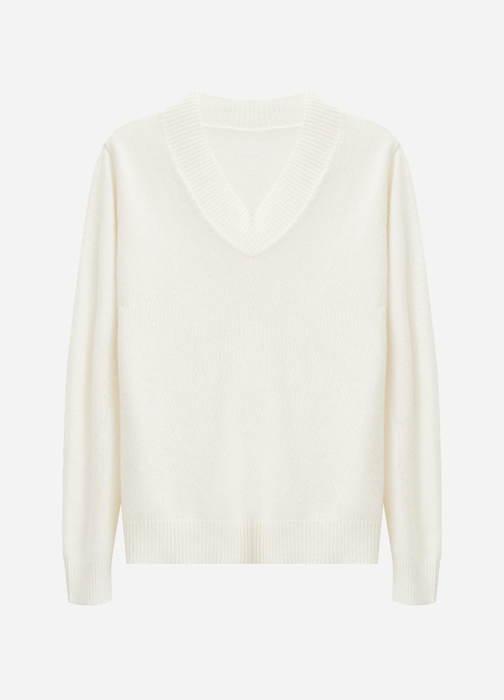 Cashmere Rib-Collar V-Neck