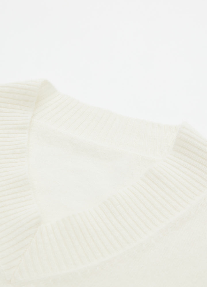 Cashmere Rib-Collar V-Neck