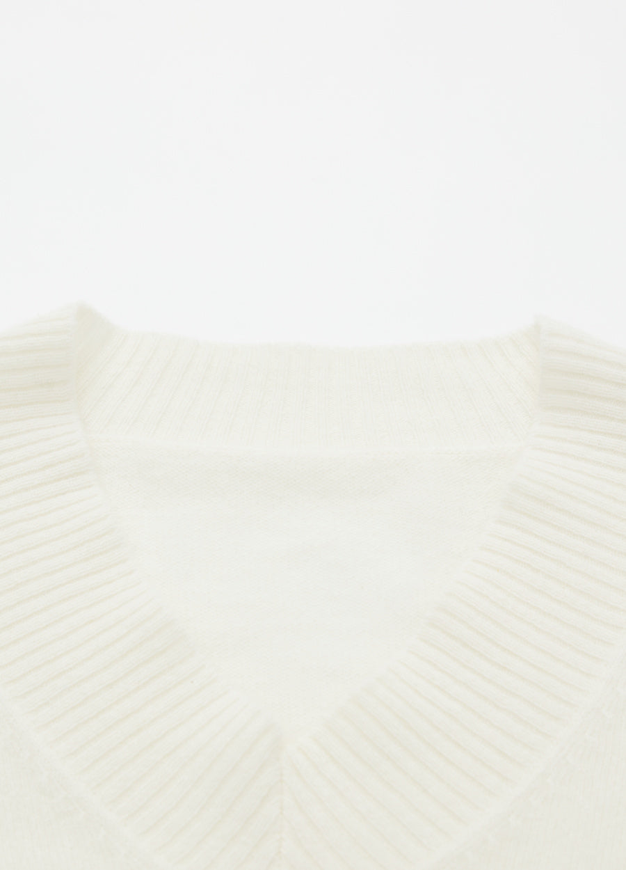 Cashmere Rib-Collar V-Neck