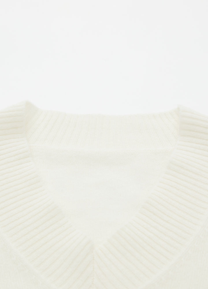Cashmere Rib-Collar V-Neck