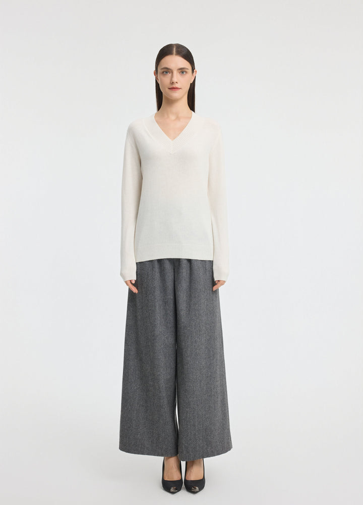 Cashmere Rib-Collar V-Neck