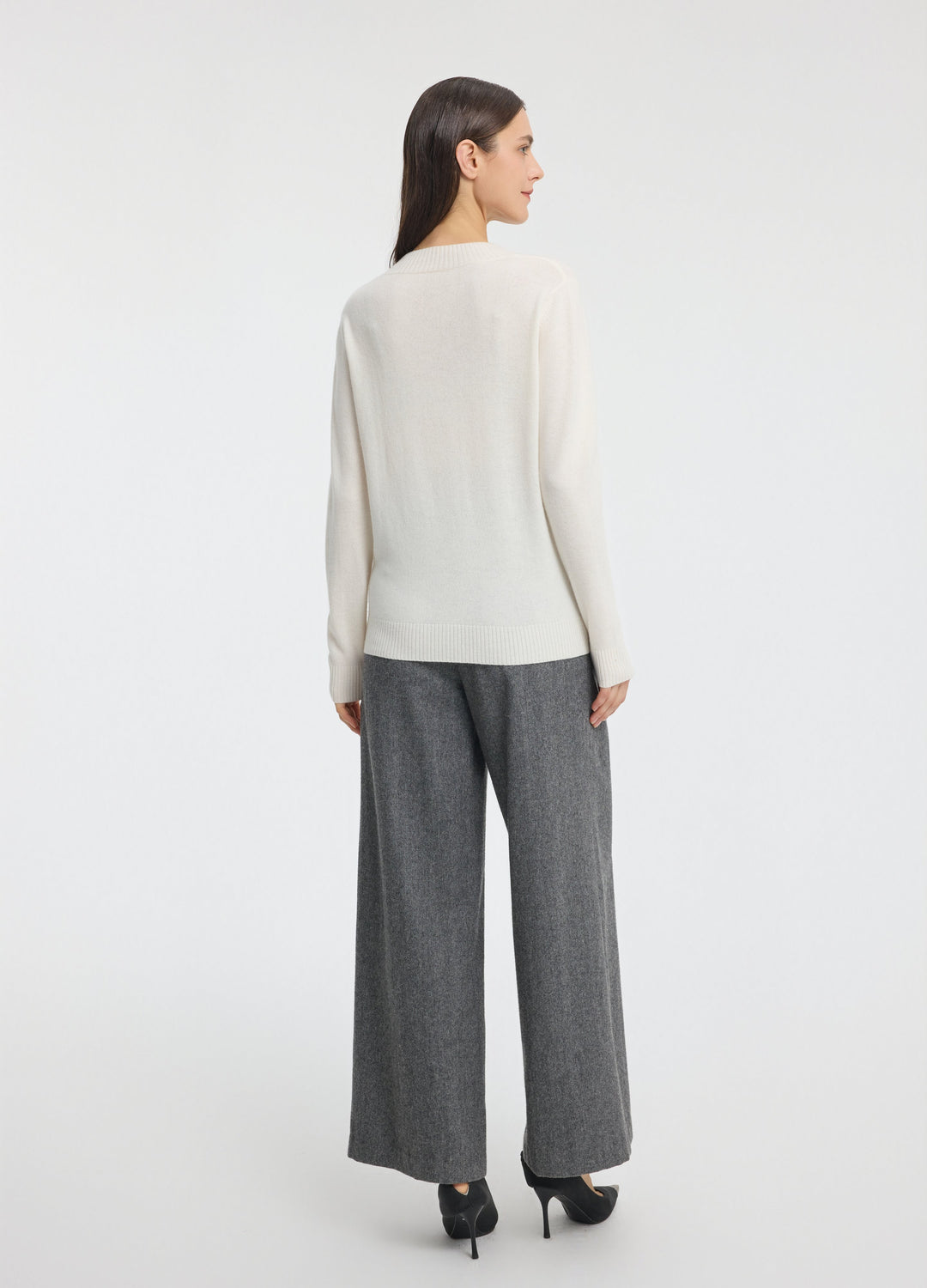 Cashmere Rib-Collar V-Neck