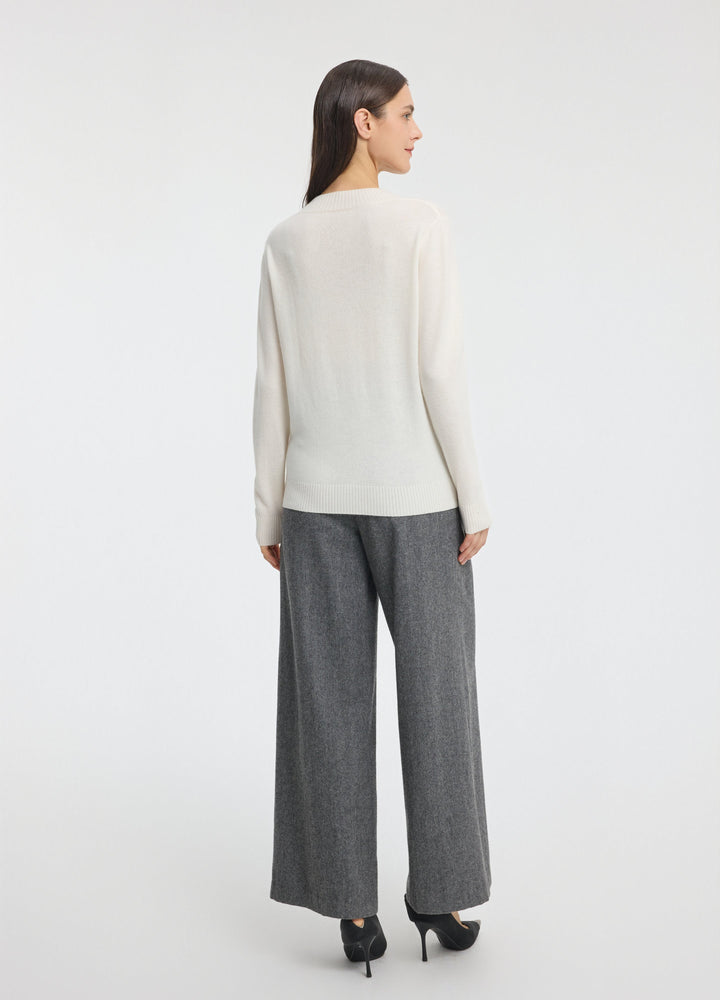 Cashmere Rib-Collar V-Neck