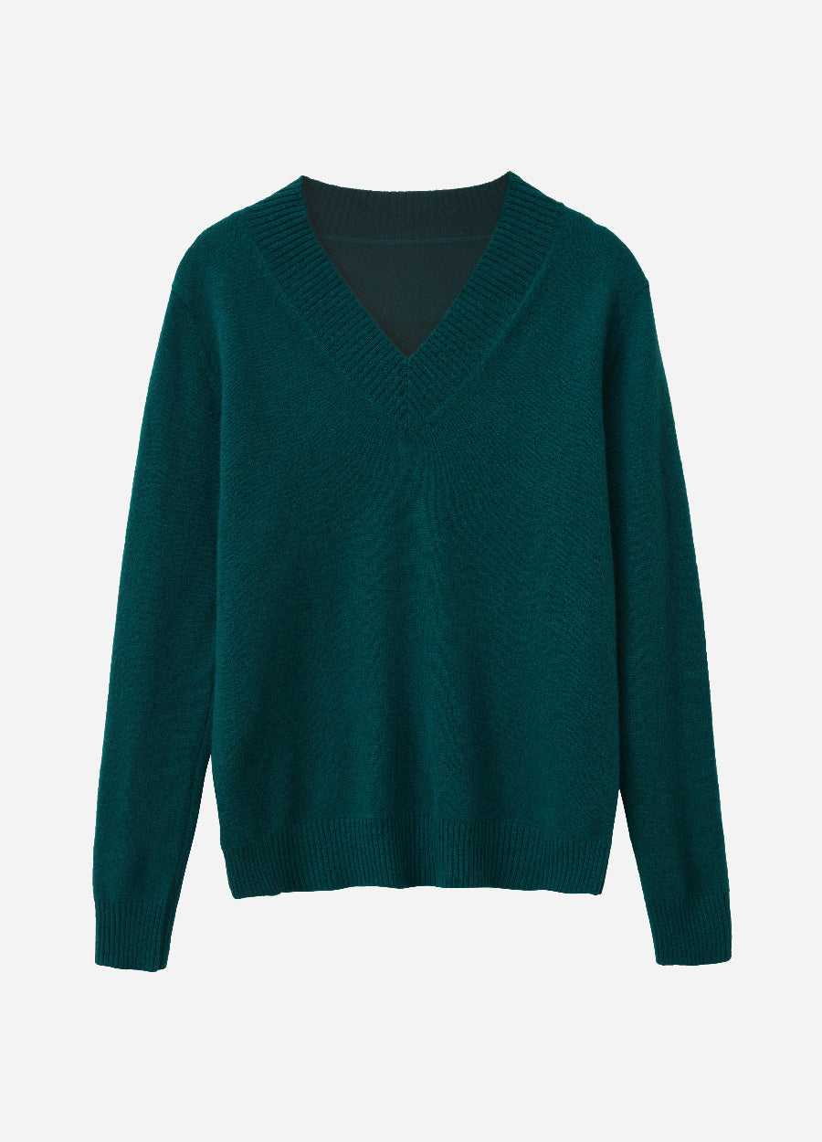 Cashmere Rib-Collar V-Neck