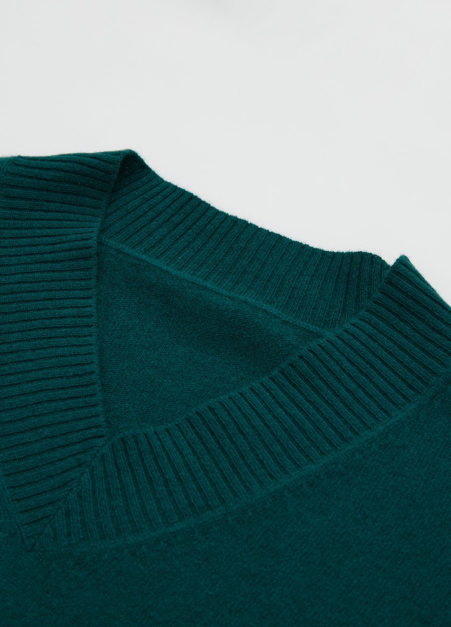 Cashmere Rib-Collar V-Neck