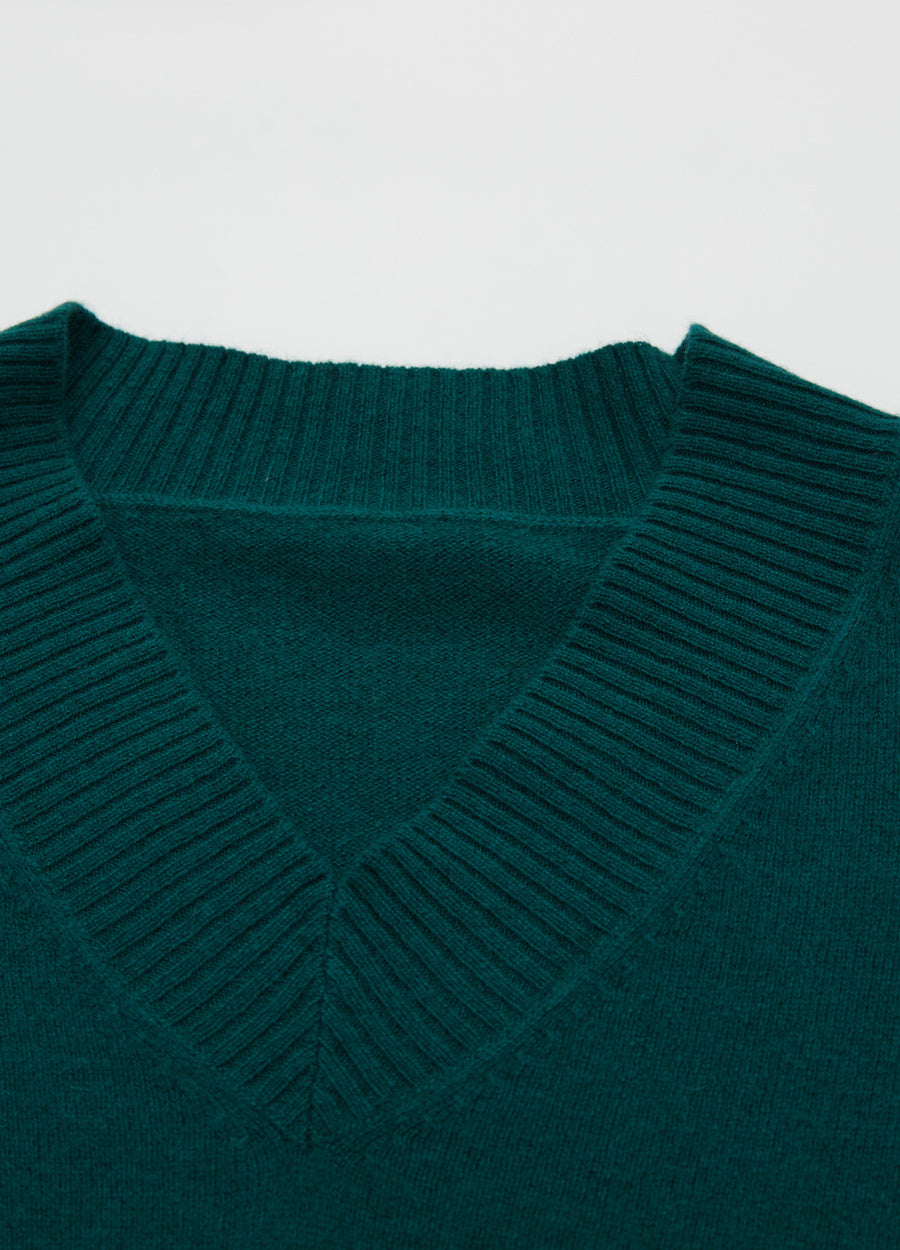 Cashmere Rib-Collar V-Neck