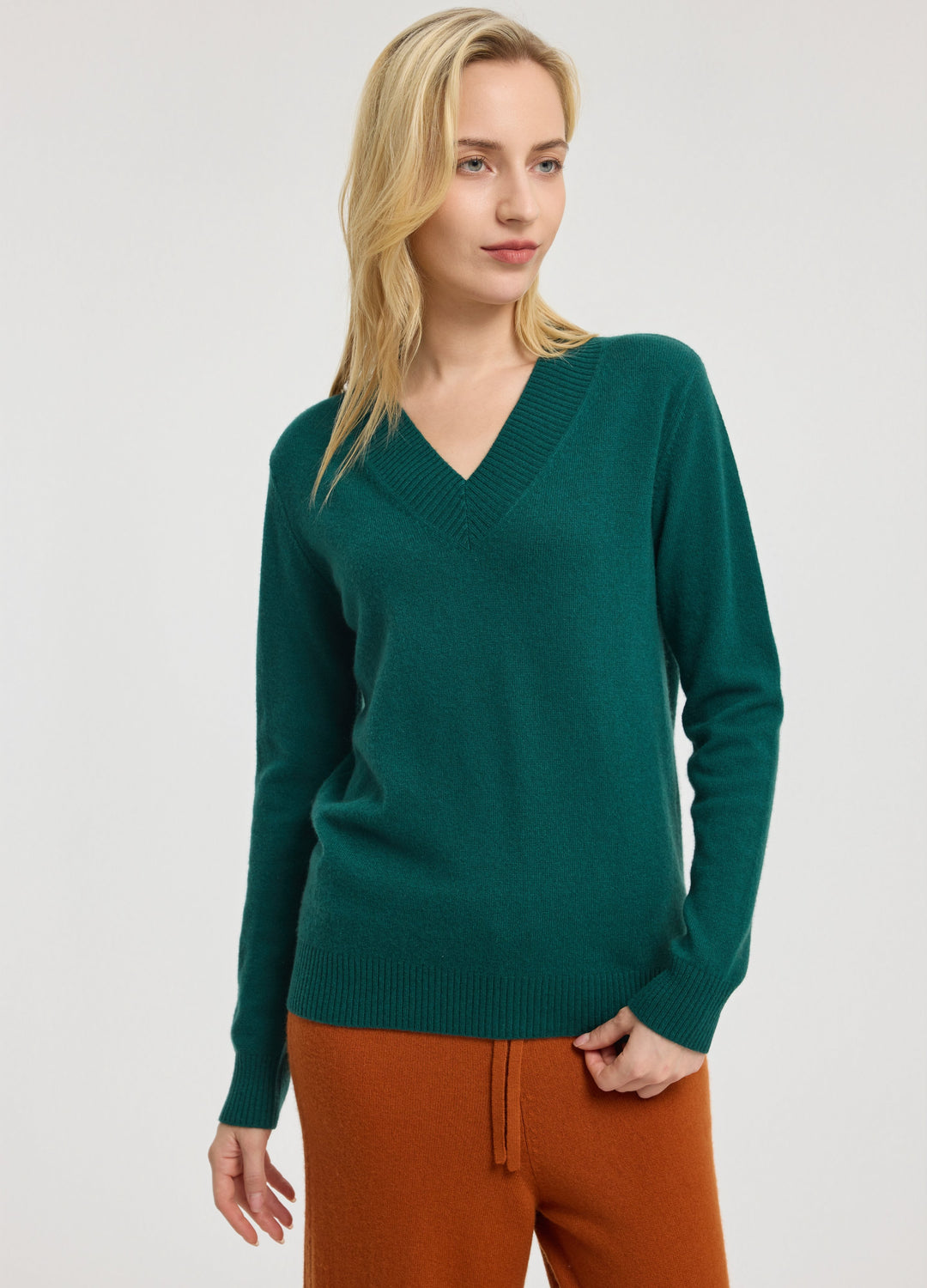 Cashmere Rib-Collar V-Neck
