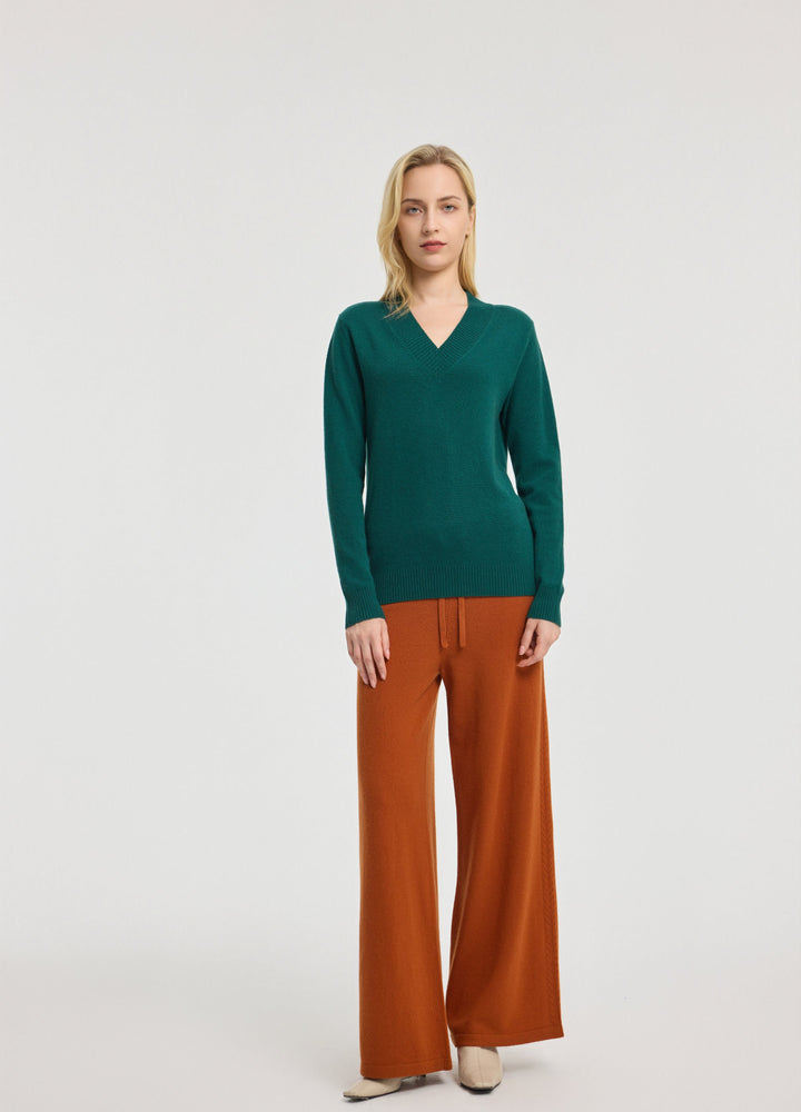 Cashmere Rib-Collar V-Neck
