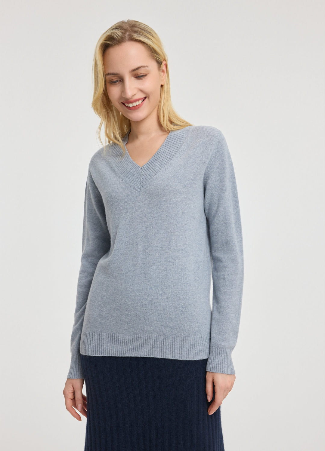 Cashmere Rib-Collar V-Neck
