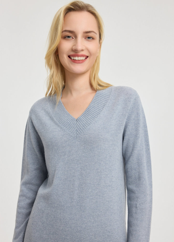 Cashmere Rib-Collar V-Neck
