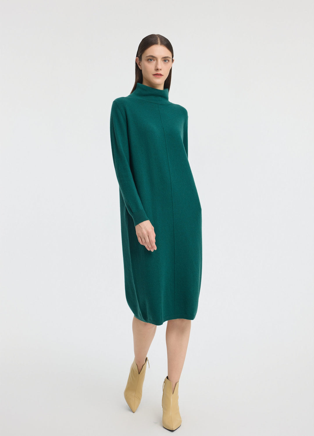 Cashmere Relaxed Funnel Neck Dress