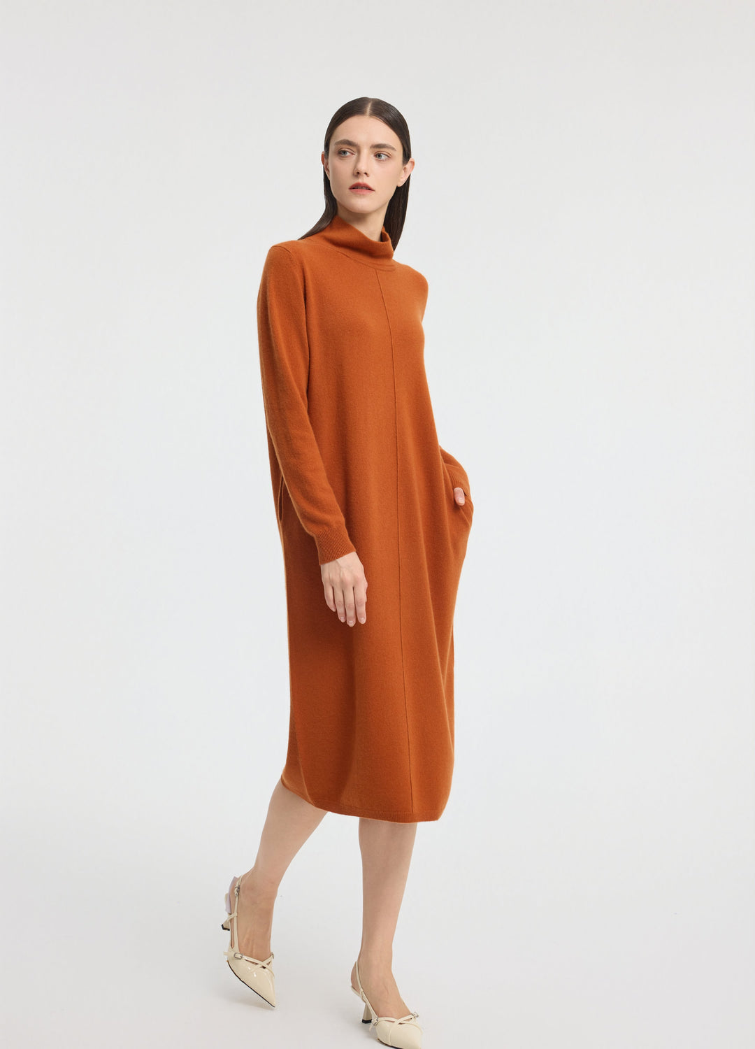 Cashmere Relaxed Funnel Neck Dress