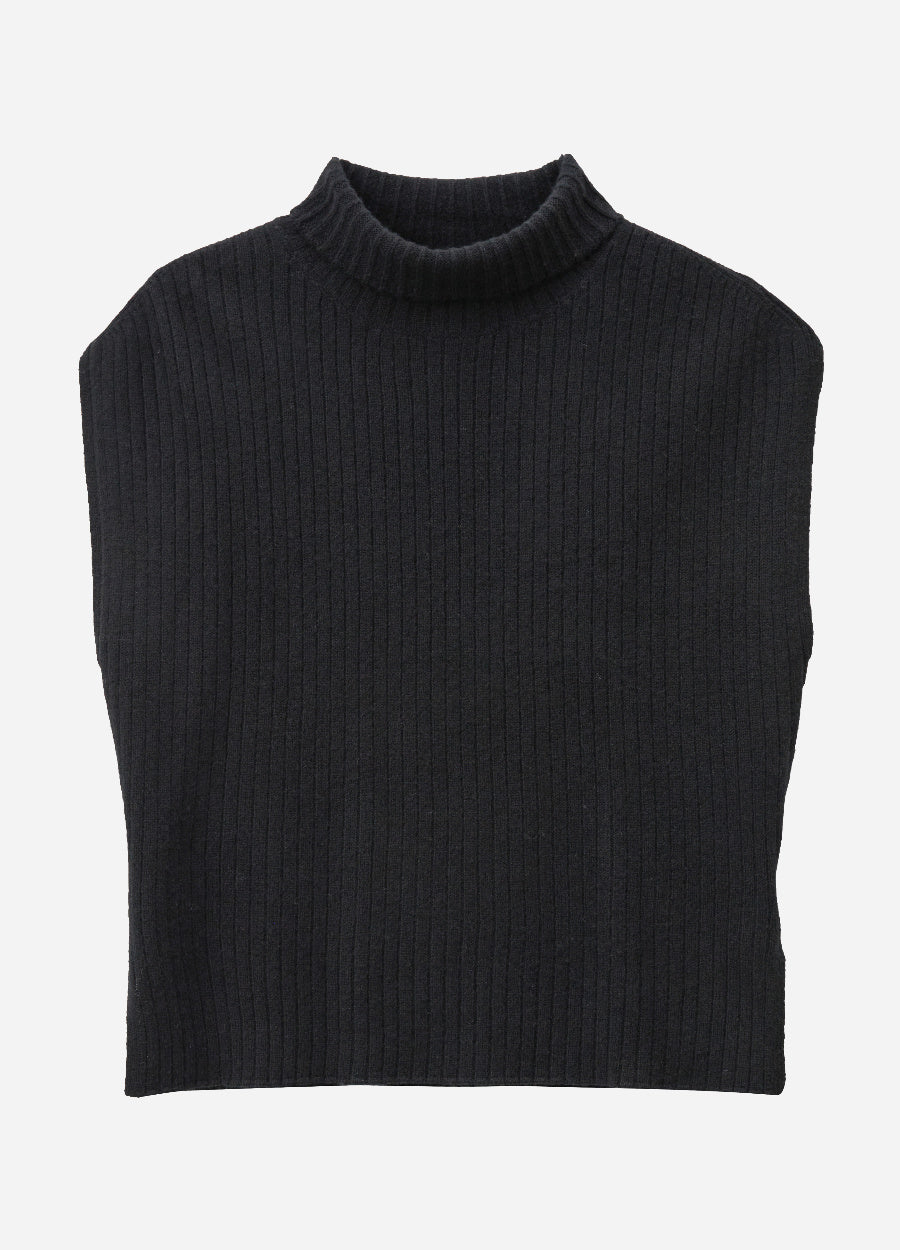 Cashmere Ribbed High-Neck Cap-Sleeve Top