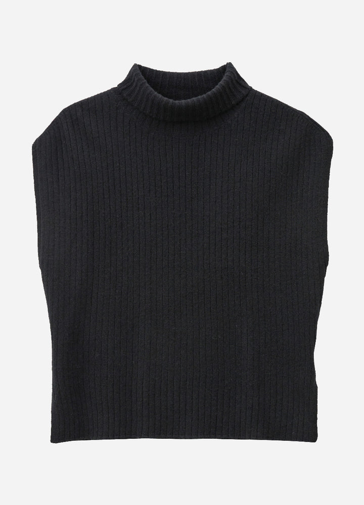 Cashmere Ribbed High-Neck Cap-Sleeve Top