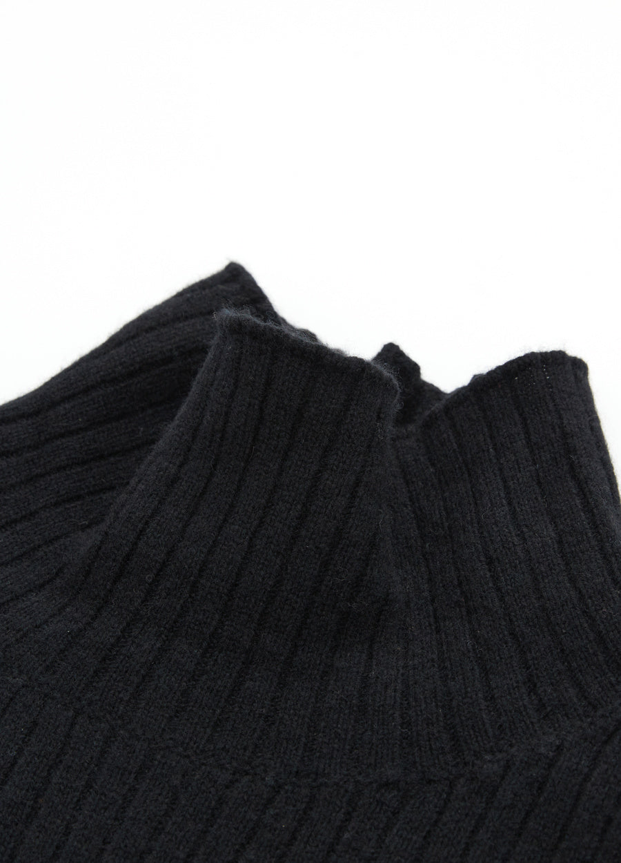 Cashmere Ribbed High-Neck Cap-Sleeve Top