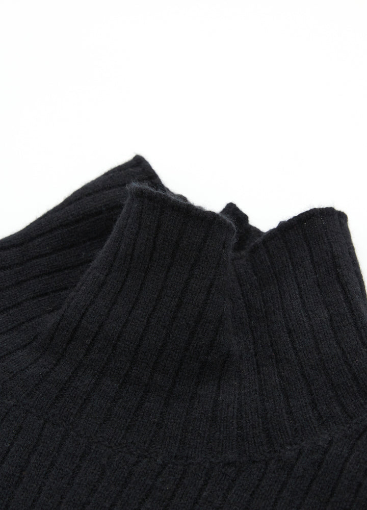 Cashmere Ribbed High-Neck Cap-Sleeve Top