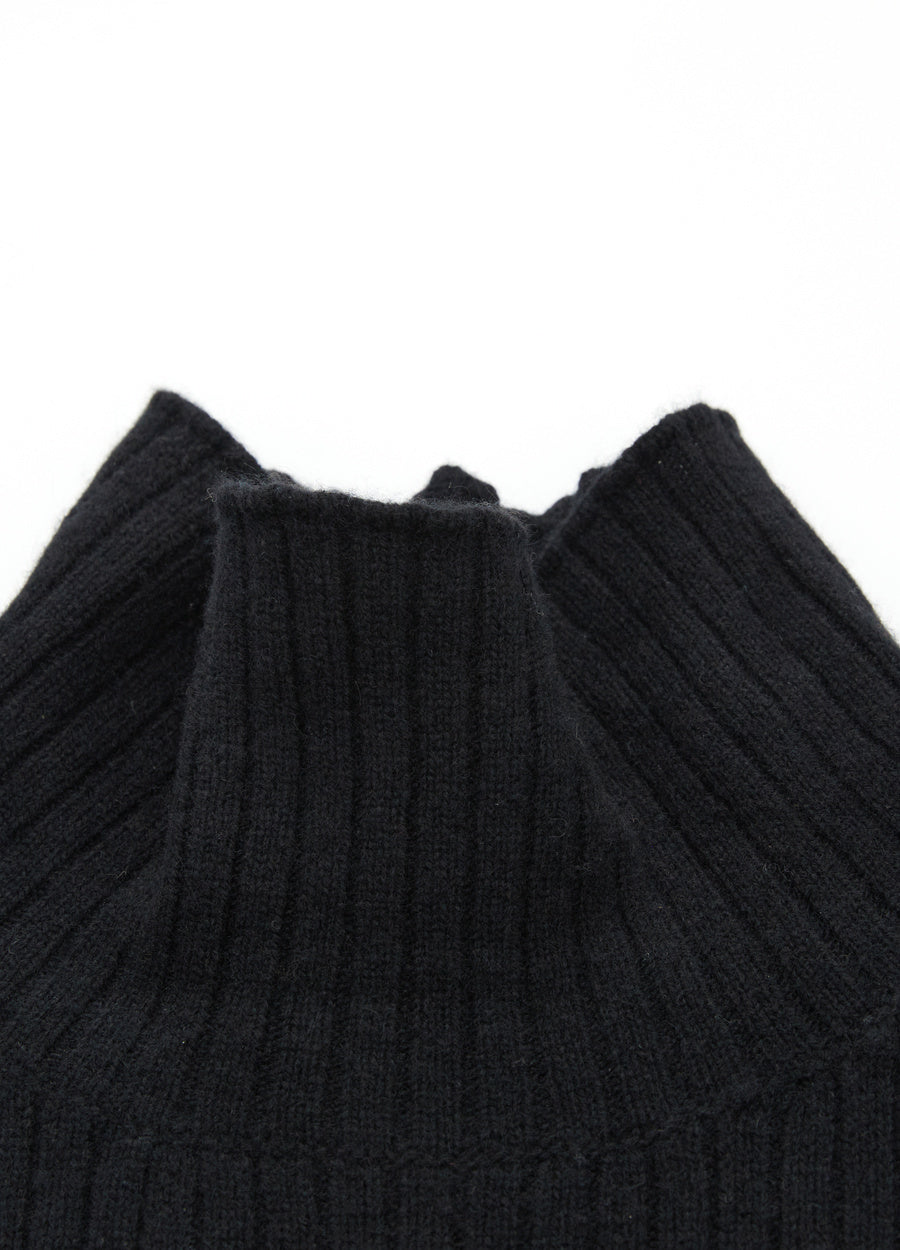 Cashmere Ribbed High-Neck Cap-Sleeve Top