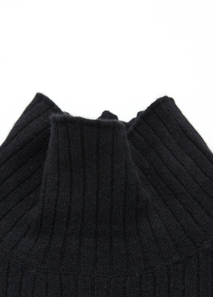 Cashmere Ribbed High-Neck Cap-Sleeve Top