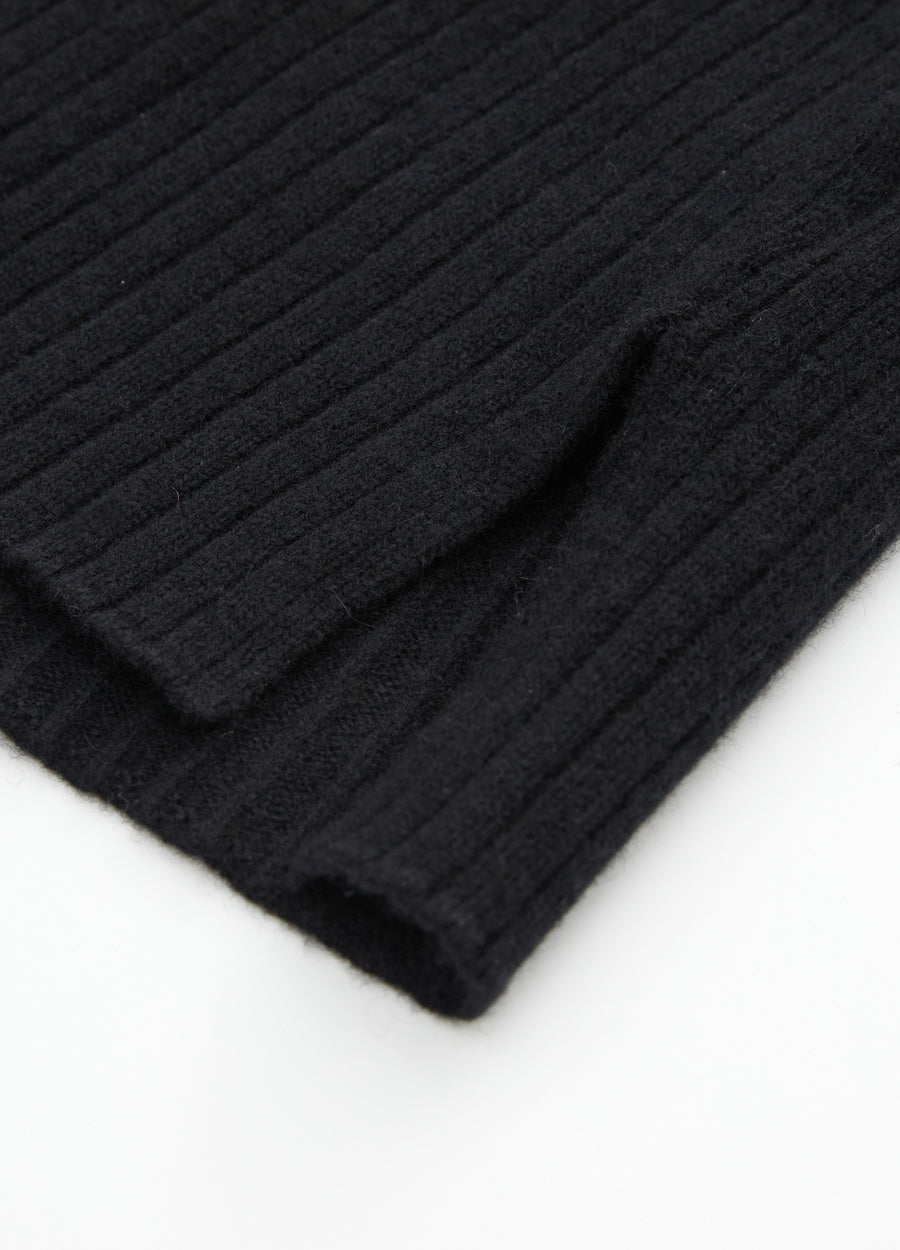 Cashmere Ribbed High-Neck Cap-Sleeve Top
