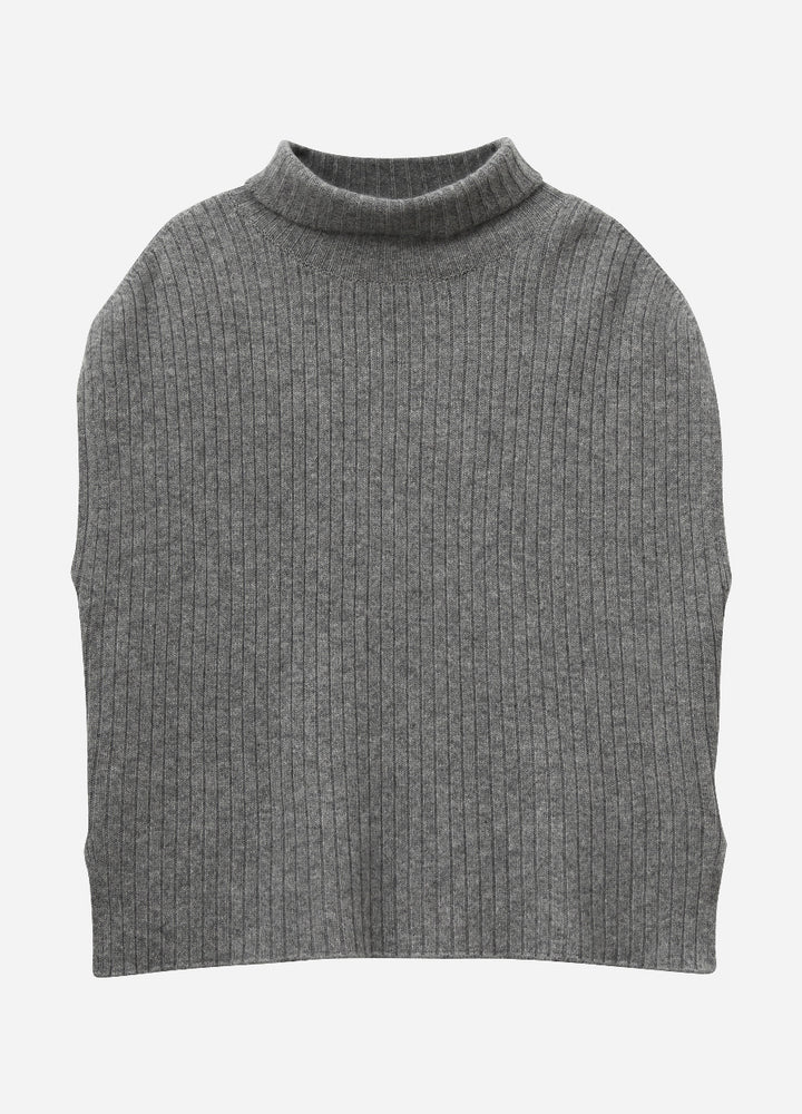 Cashmere Ribbed High-Neck Cap-Sleeve Top