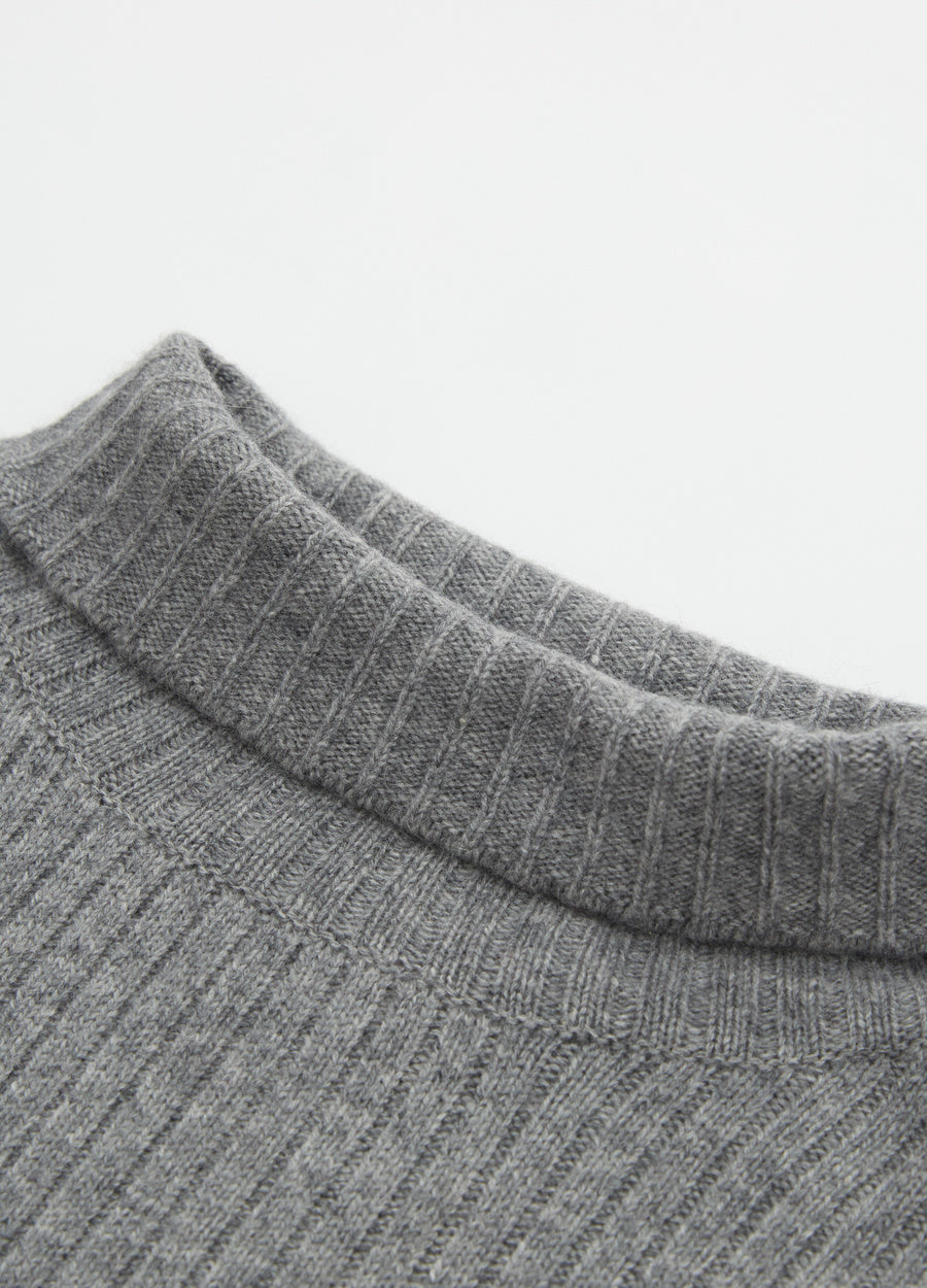 Cashmere Ribbed High-Neck Cap-Sleeve Top