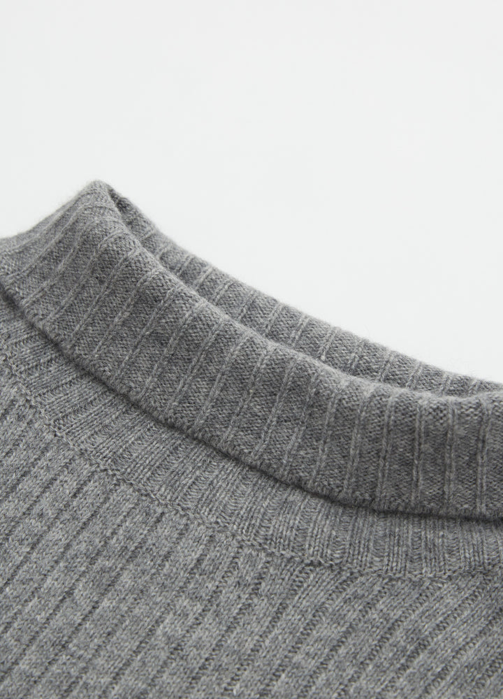 Cashmere Ribbed High-Neck Cap-Sleeve Top