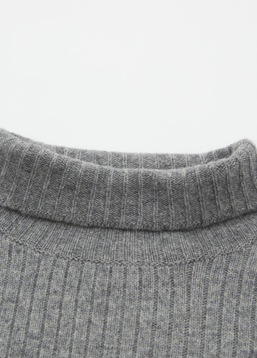 Cashmere Ribbed High-Neck Cap-Sleeve Top