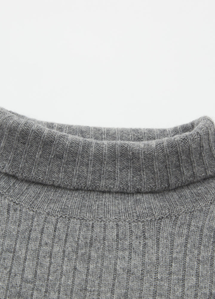 Cashmere Ribbed High-Neck Cap-Sleeve Top