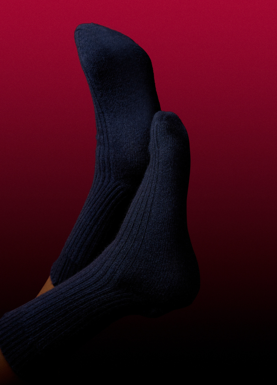 Denner men's cashmere Ribbed Socks in Navy