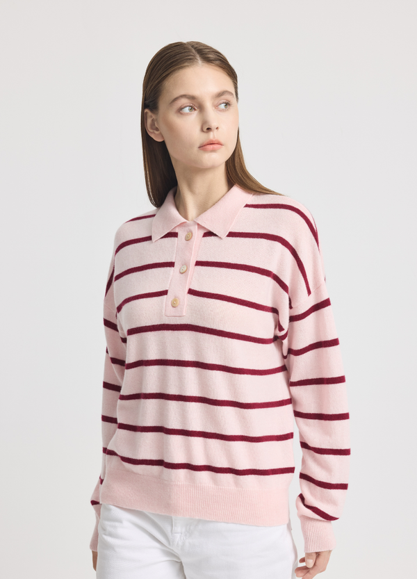 Denner women's cashmere Richmond Rugby Shirt in Cherry Lacquer