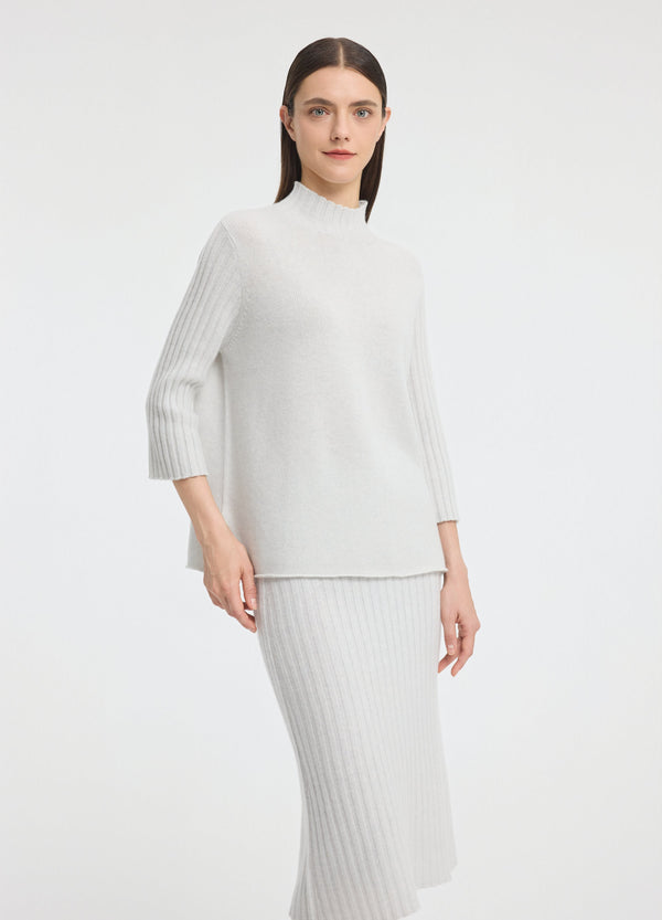 Denner women's cashmere Ribbed Short Sleeve Jumper in Haze