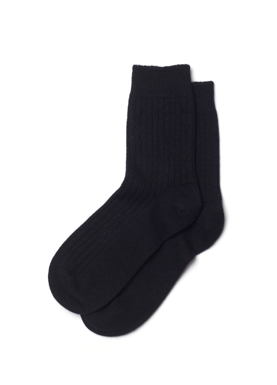 Denner cashmere Ribbed Socks in Black, view 4