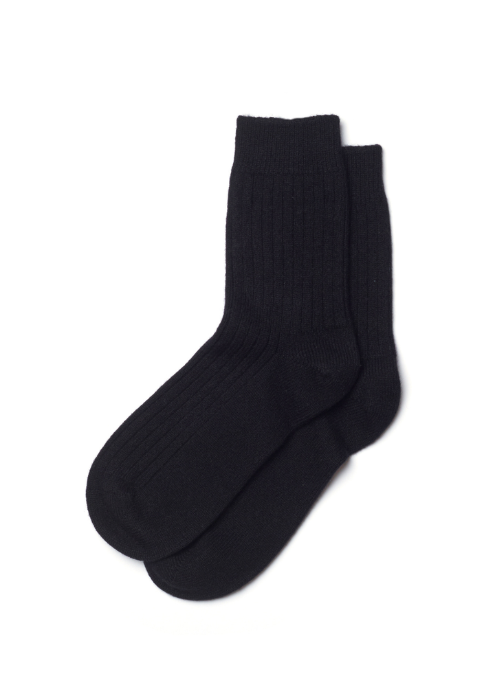 Denner cashmere Ribbed Socks in Black, view 4