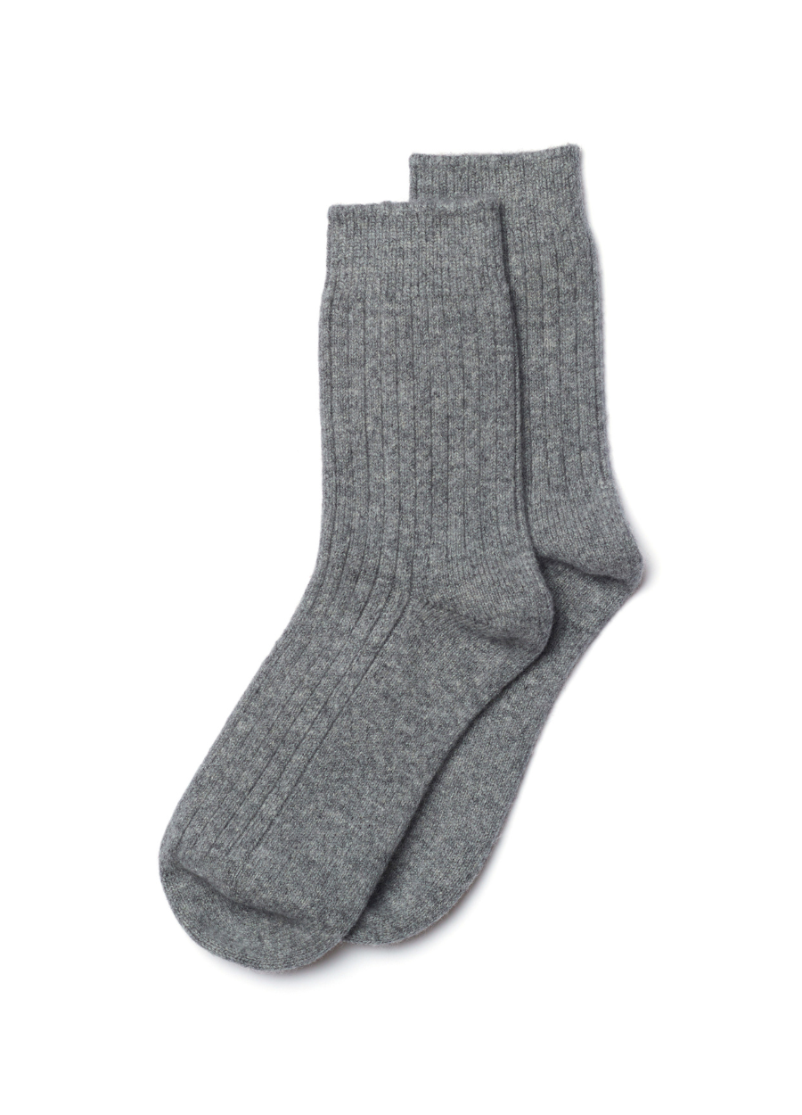 Denner cashmere Ribbed Socks in Mid Grey