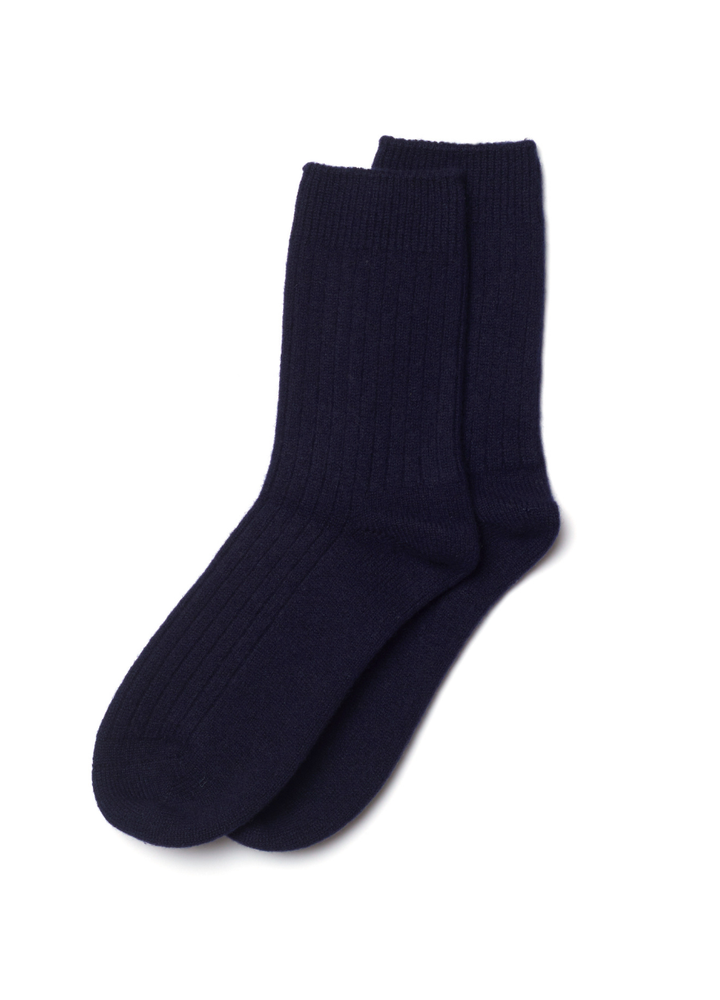 Denner cashmere Ribbed Socks in Navy, view 2
