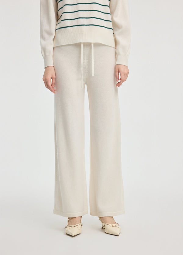Denner women's cashmere Side-Panel Trousers in Organic White