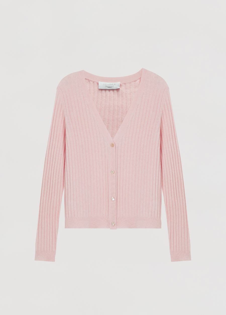 Denner women's cashmere Dalston Cardigan in Cherry Blossom, view 2