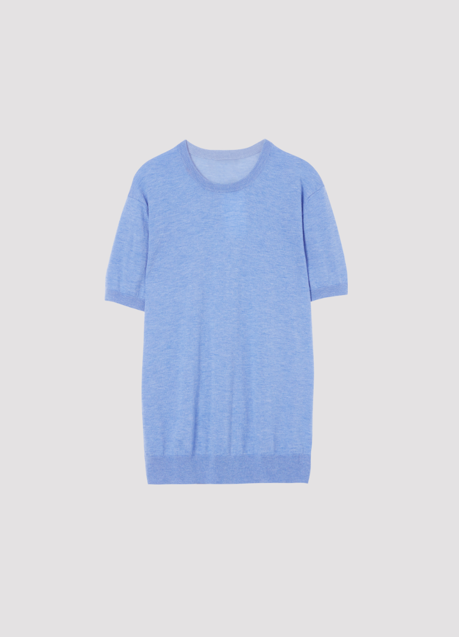 Denner men's Cashtouch merino Temple Tee in Periwinkle, view 2