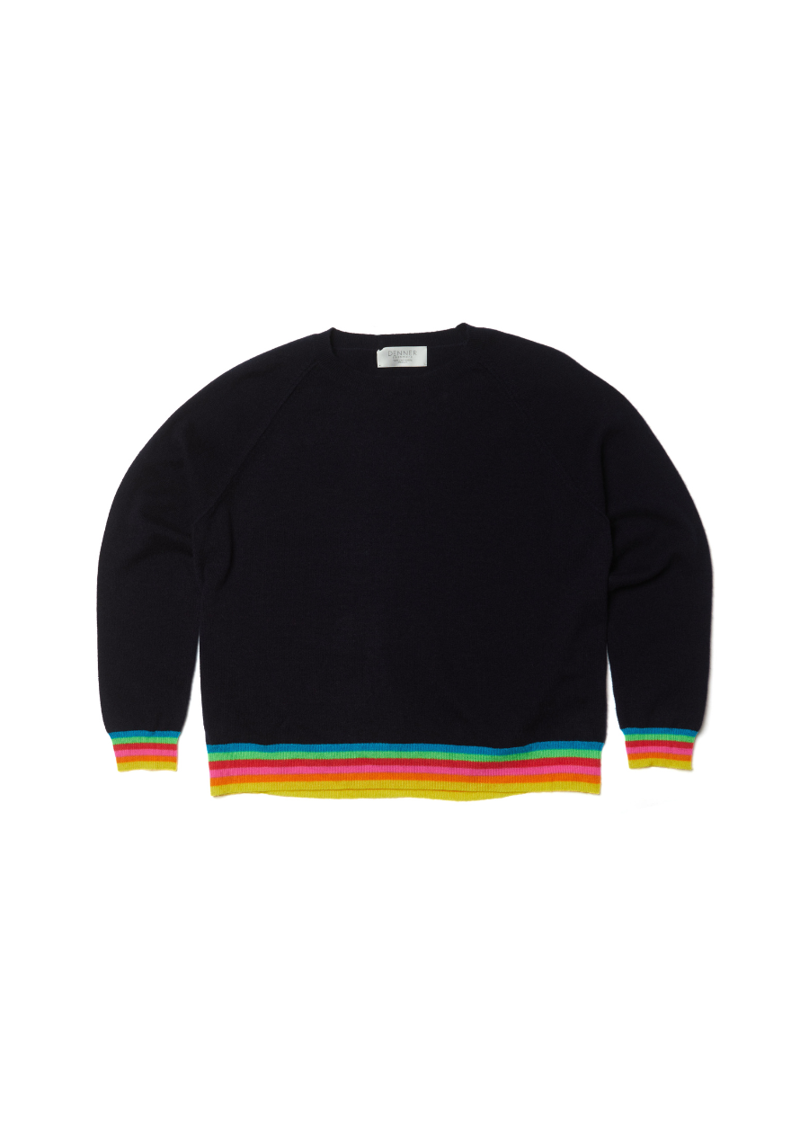 Denner women's cashmere Tipped Crew in Navy, view 2