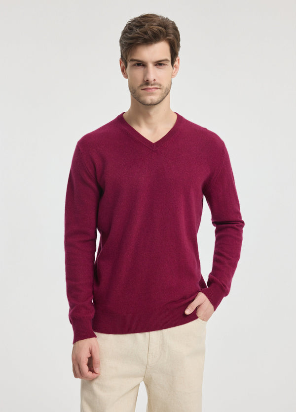 Denner men's cashmere V-Neck in Ruby