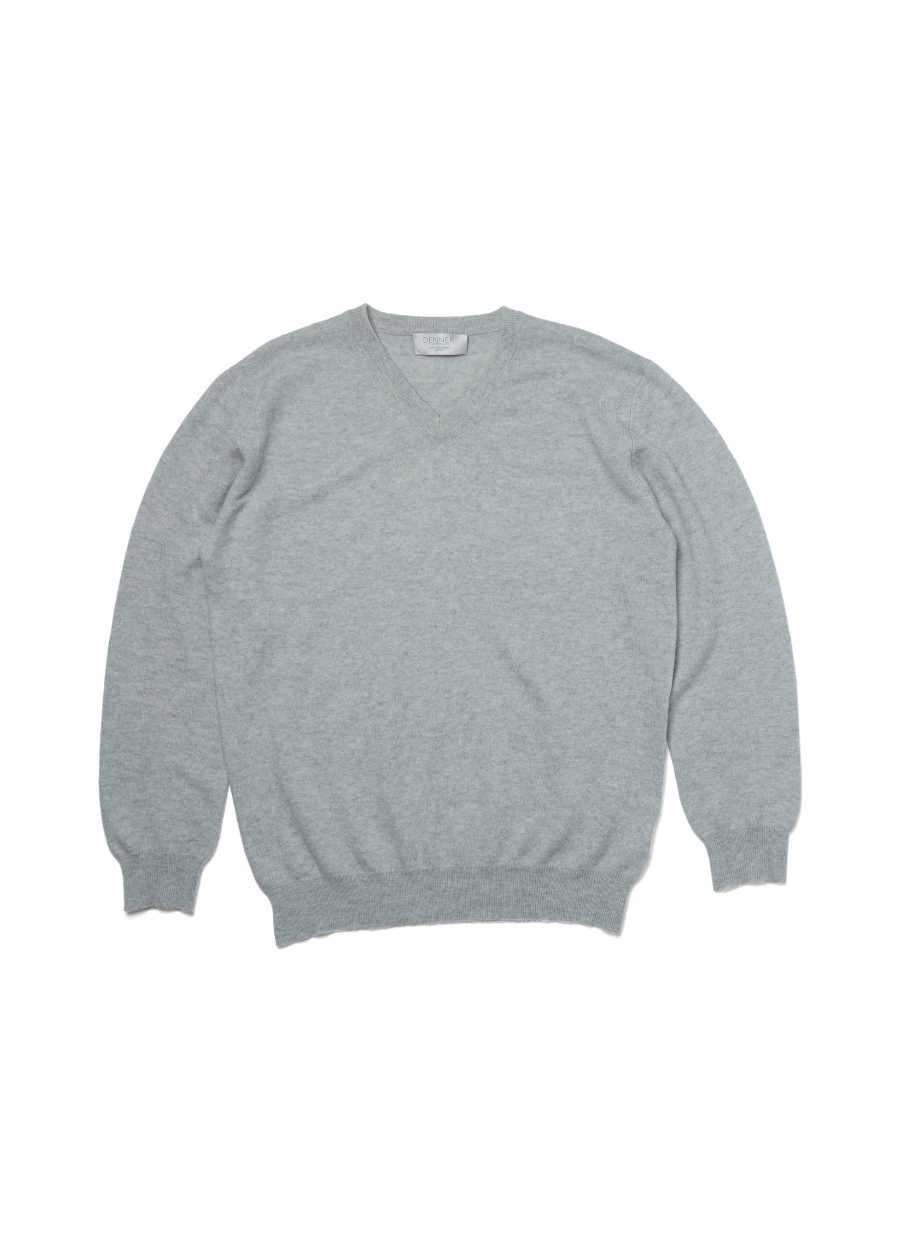Denner men's V-neck cashmere jumper in Super Grey, flat lay