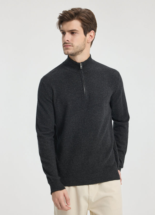 Denner men's cashmere Half Zip in Charcoal
