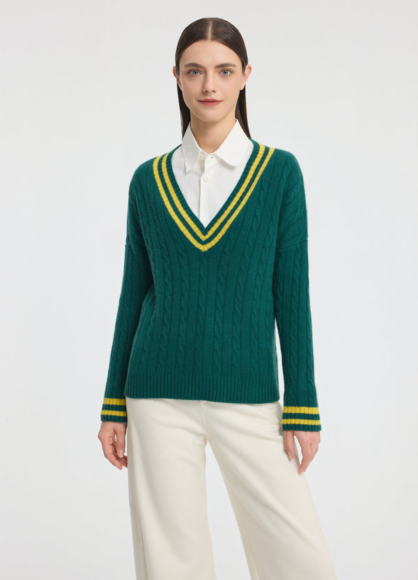 Denner women's cashmere Cable Cricket Jumper in Tabriz Teal