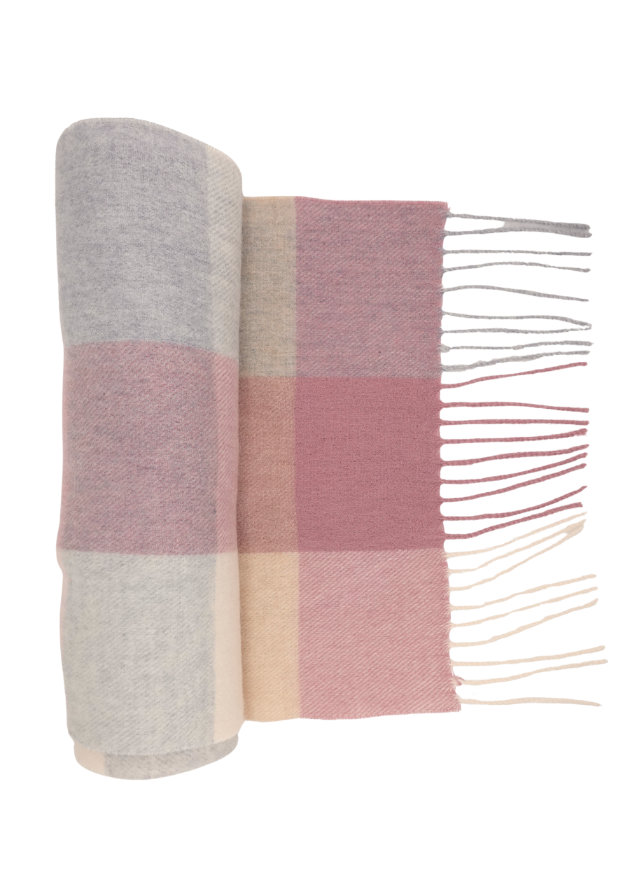 Denner cashmere Woven Long Checked Scarf in Cherry Blossom